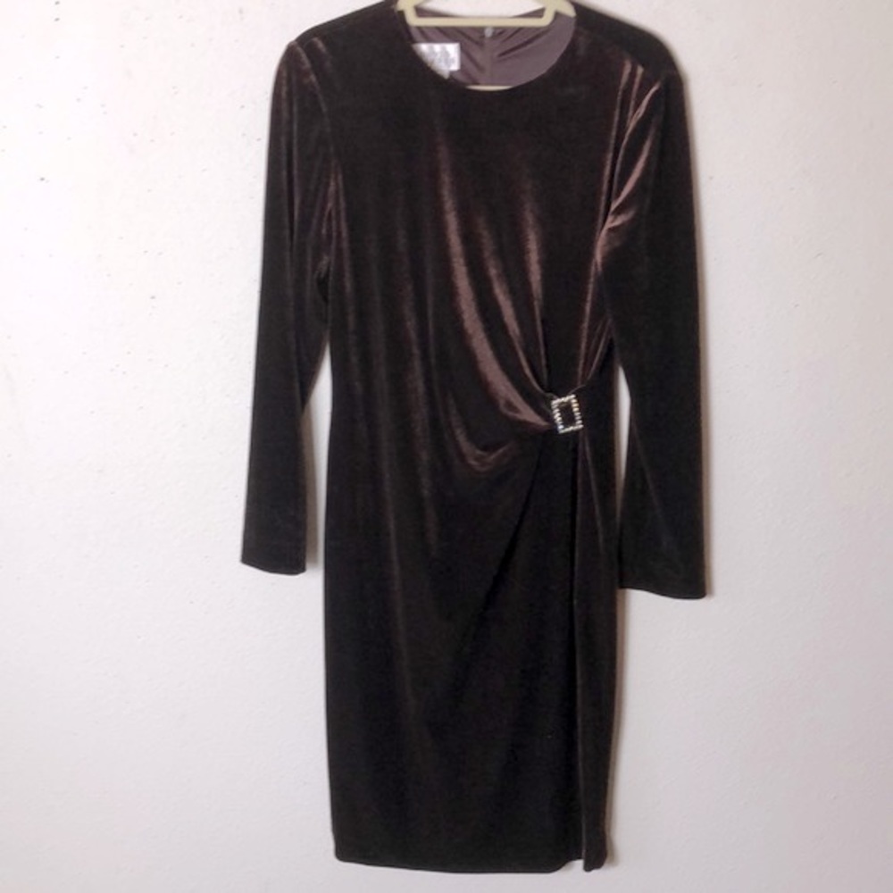 Vintage David Warren Dress Brown Velour Stretch Velvet Glam Party Retro.…